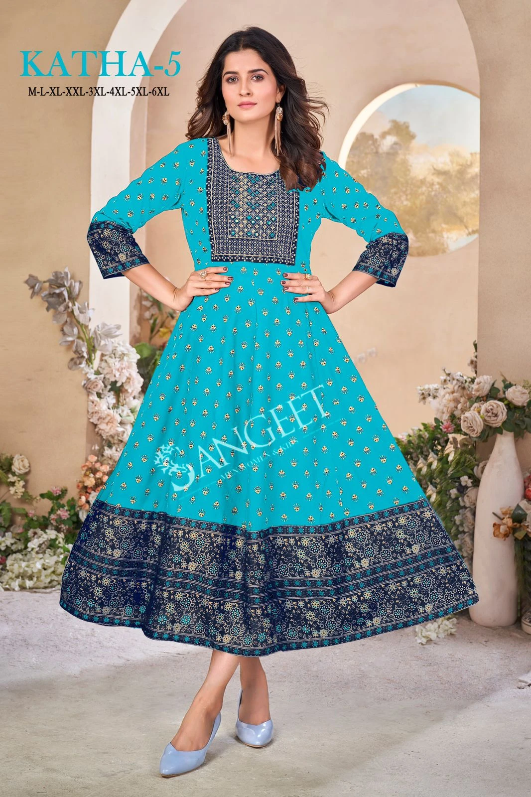 Sangeet Katha 5 Heavy Rayon Wholesale Anarkali Kurtis Catalog — Wholesale Kurtis, MPA wholesale from Surat - Gallery Image 4